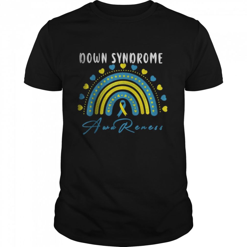 Down Syndrome Awareness Rainbow T21 Yellow Blue Ribbon T Shirt