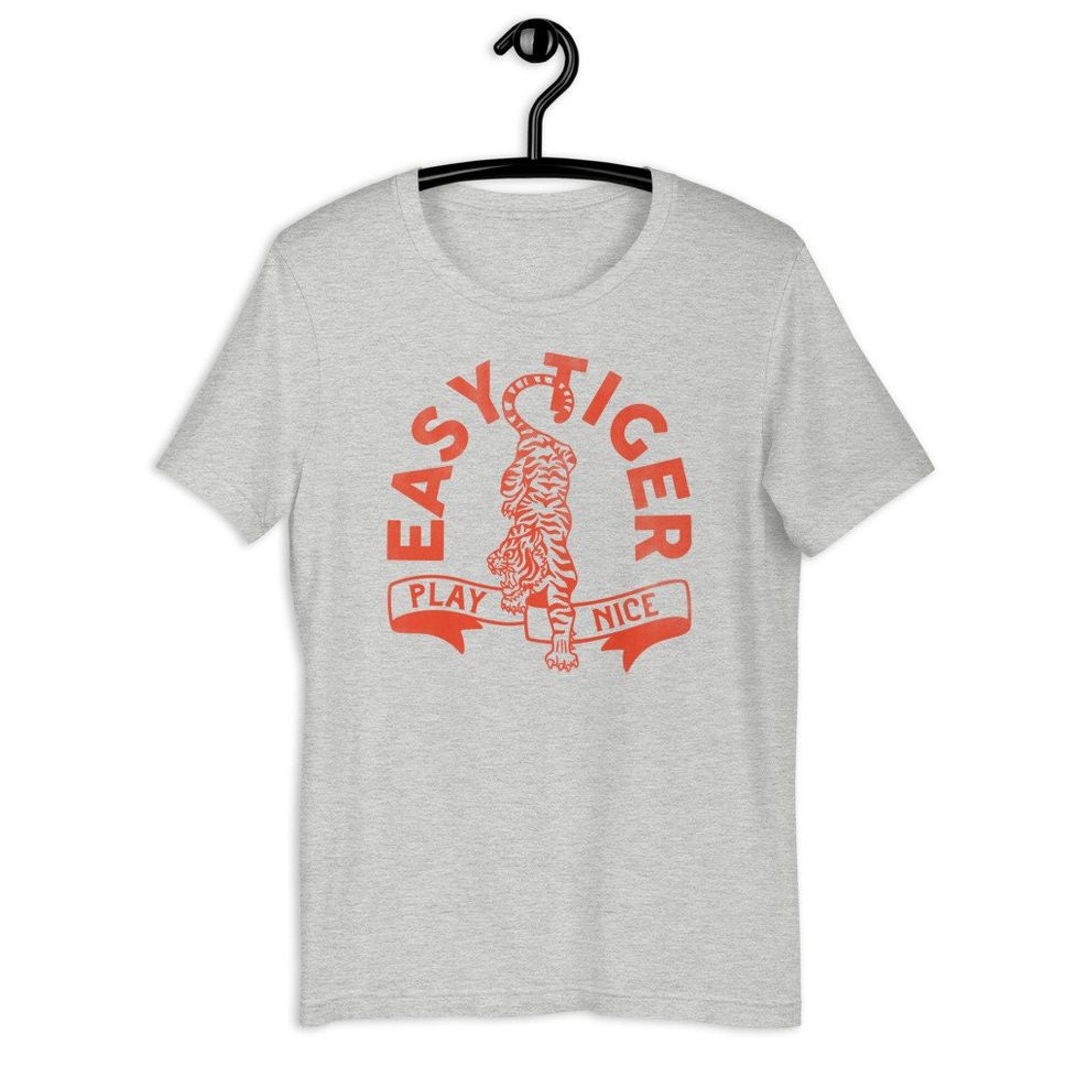 Easy Tiger Play Nice ShortSleeve Unisex TShirt Cute Playful Funny Red Typography Design For Men And Women
