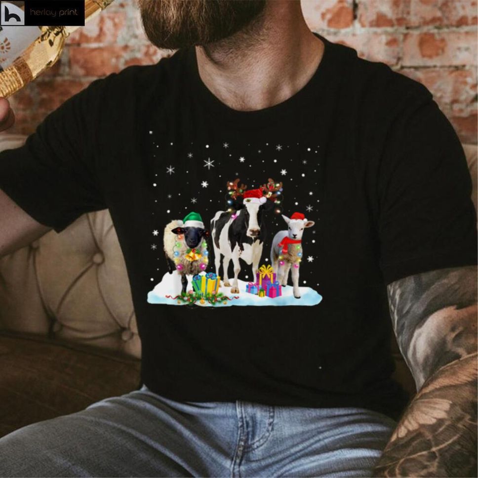 Farm Animal Christmas Tree Sheep Cow Goat Reindeer Lights T Shirt Hoodie, Sweater Shirt
