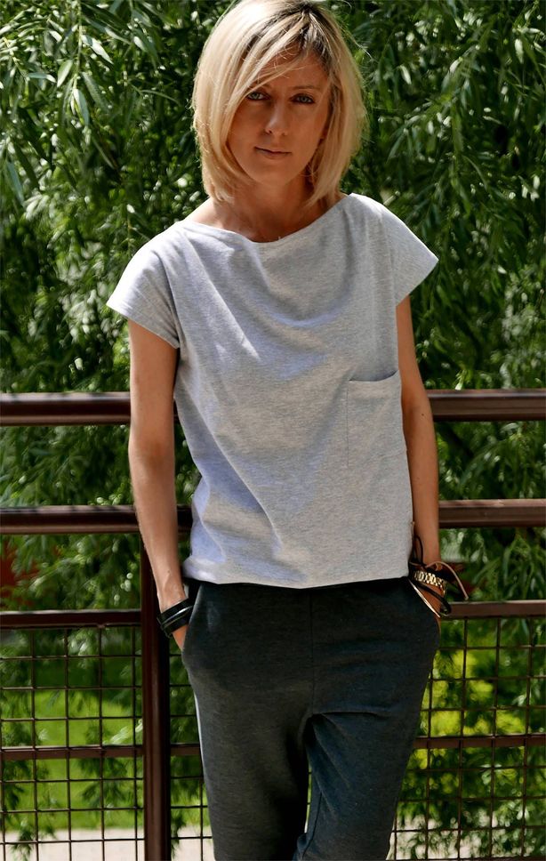 FOCUS cotton women's tshirt with pocket 100 cotton gray tshirt gray top simple tshirt summer top natural cotton