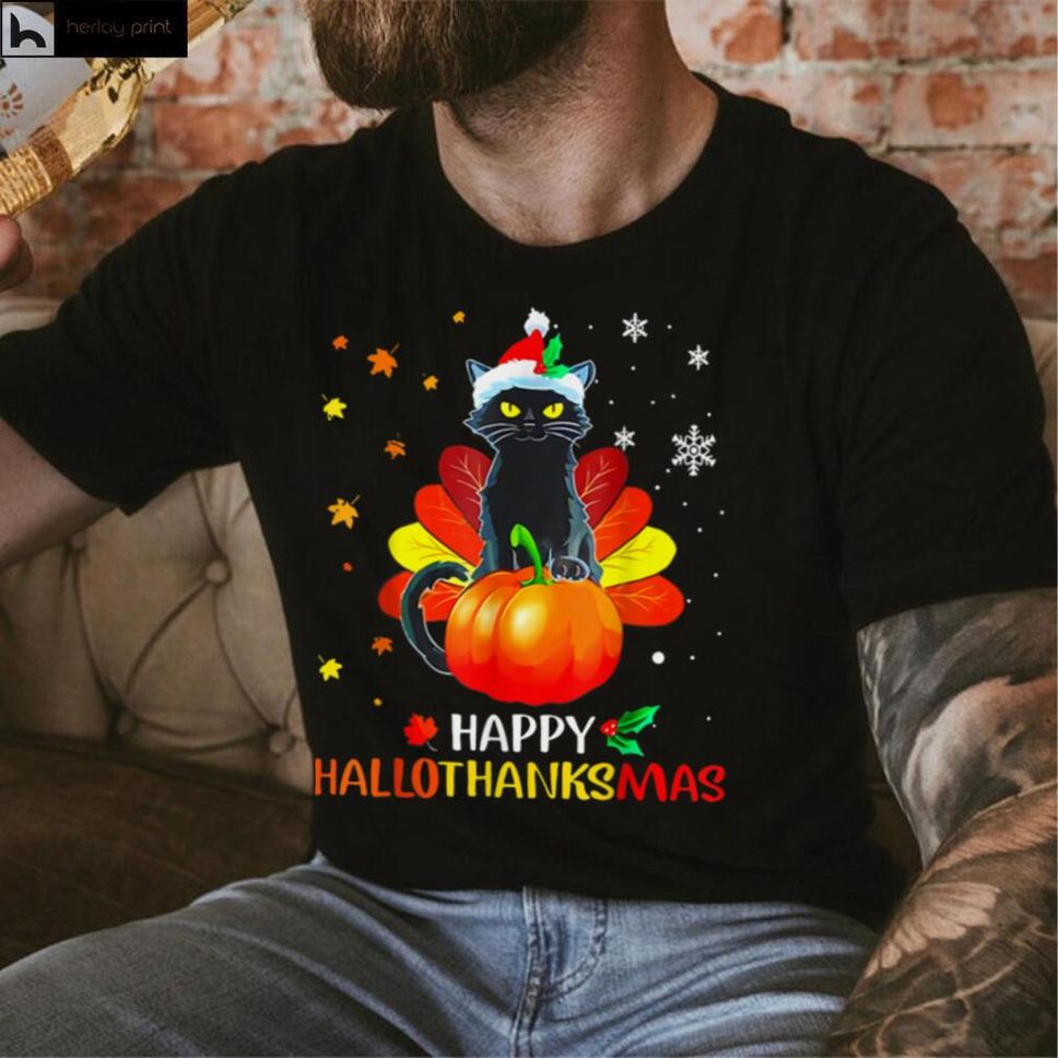 Funny Black Cat Turkey Hallo Thank Mas Happy Thanksgiving T Shirt Hoodie, Sweater Shirt