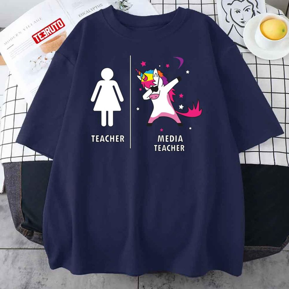Funny Media Teacher Unicorn Dabbing Unisex T Shirt