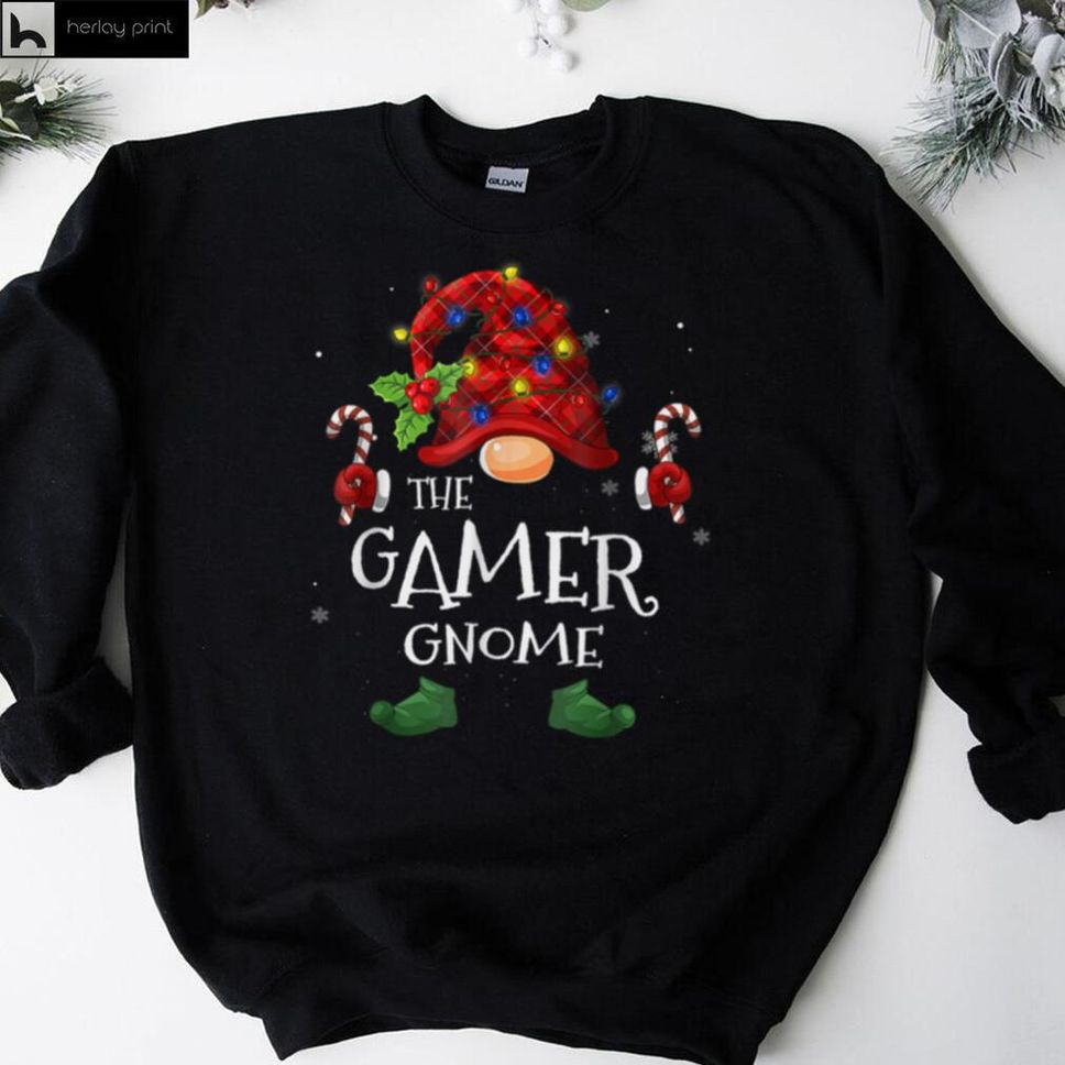 Gamer Gnome Buffalo Plaid Christmas Tree Light T Shirt