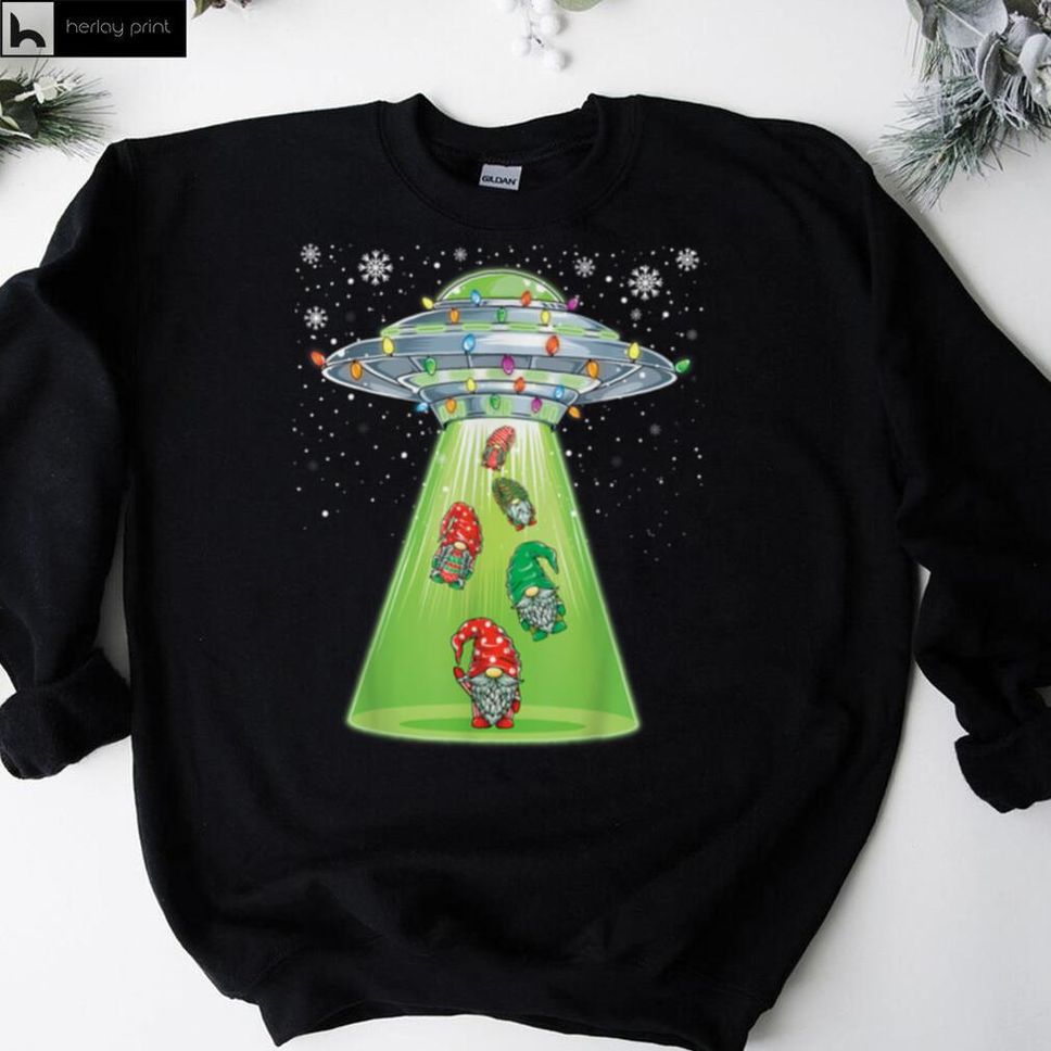 Gnomes UFO Funny Alien Abduction Christmas T Shirt