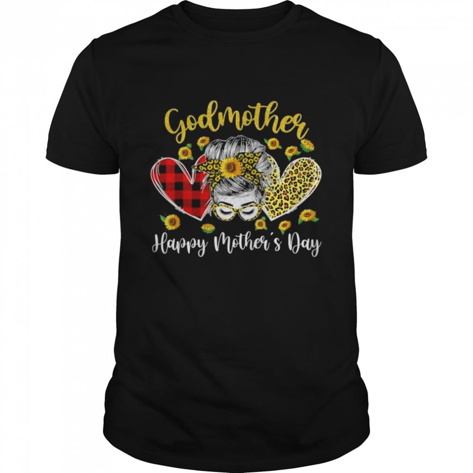 Godmother Messy Bun Sunflower Heart Mothers Day Shirt
