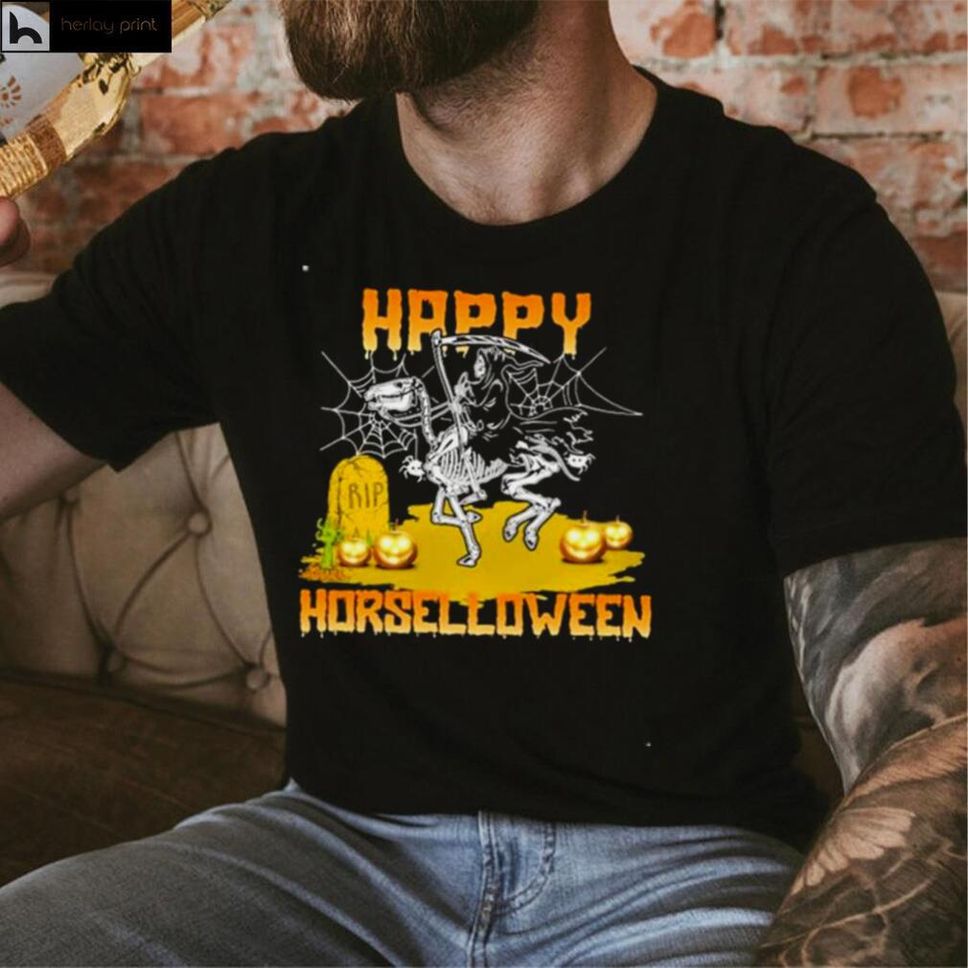 Grim Reaper Riding Dinosaur Skeleton Happy Horselloween Halloween Shirt Hoodie, Sweater Shirt