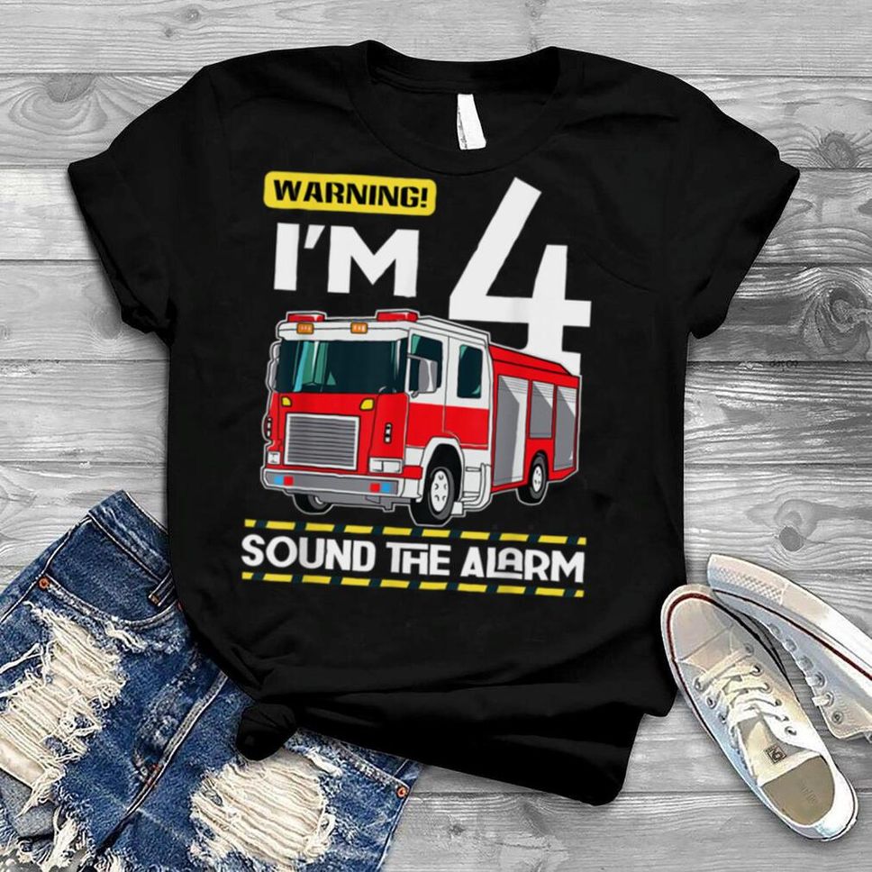 Kids Fire Truck 4 Year Old Firefighter 4th Birthday Boy Four T Shirt B09WJYMYWM