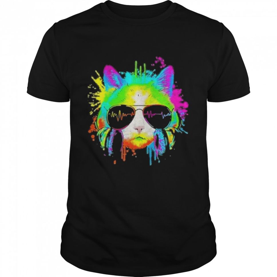 Kitty colorful rainbow rave music dj party cat shirt