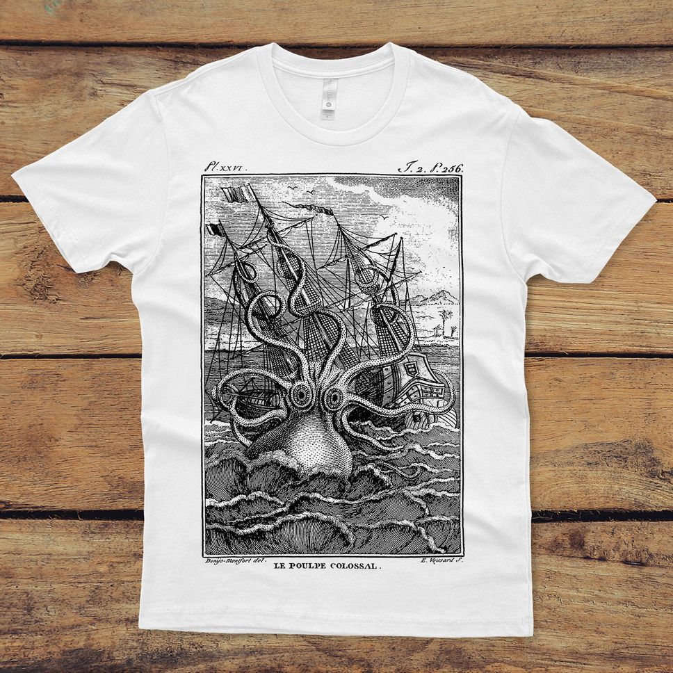 Kraken Shirt Octopus Squid Unisex Tshirt Tentacle Pirate Ship Graphic Tee Kraken TShirt Men's Graphic Tee Screen Print