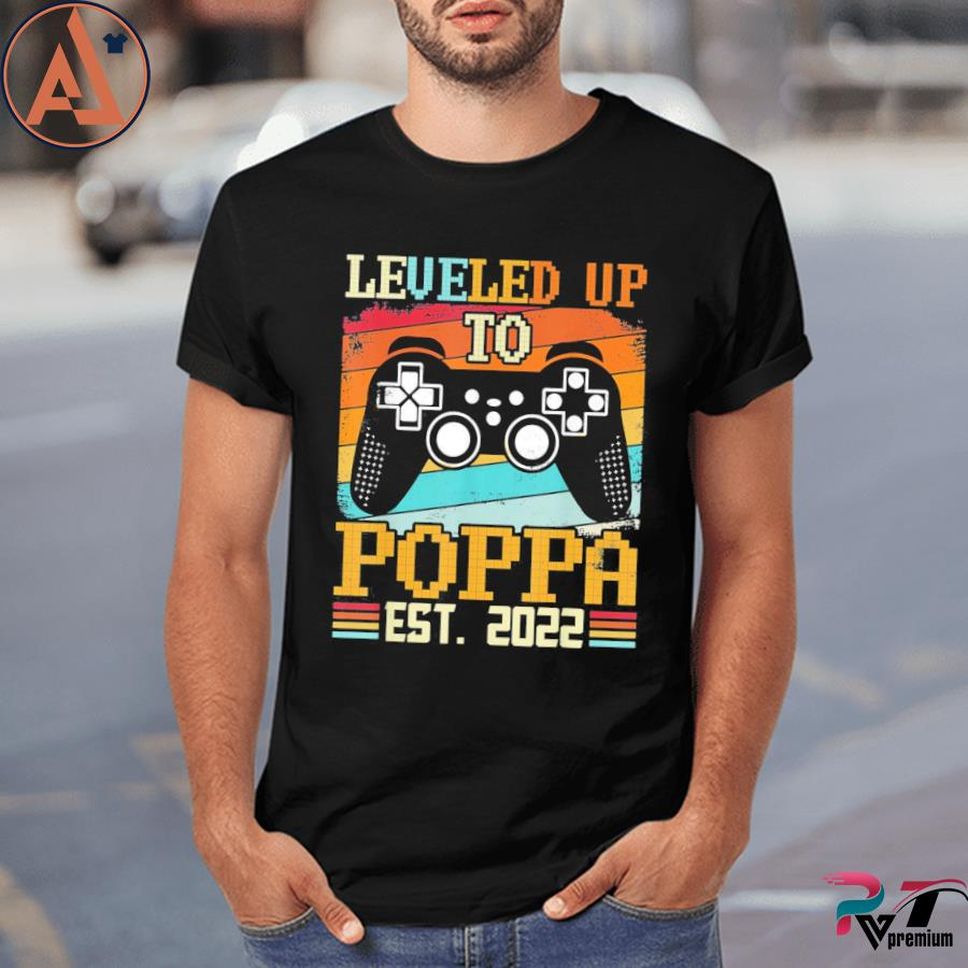 Leveled Up To Poppa Est 2022 Vintage Video Game Gamer Shirt