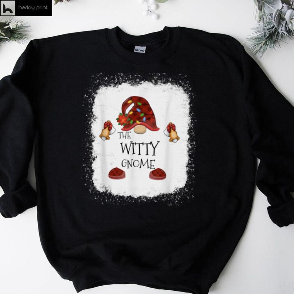 Mb Witty Gnome Buffalo Plaid Christmas Light Bleached T Shirt