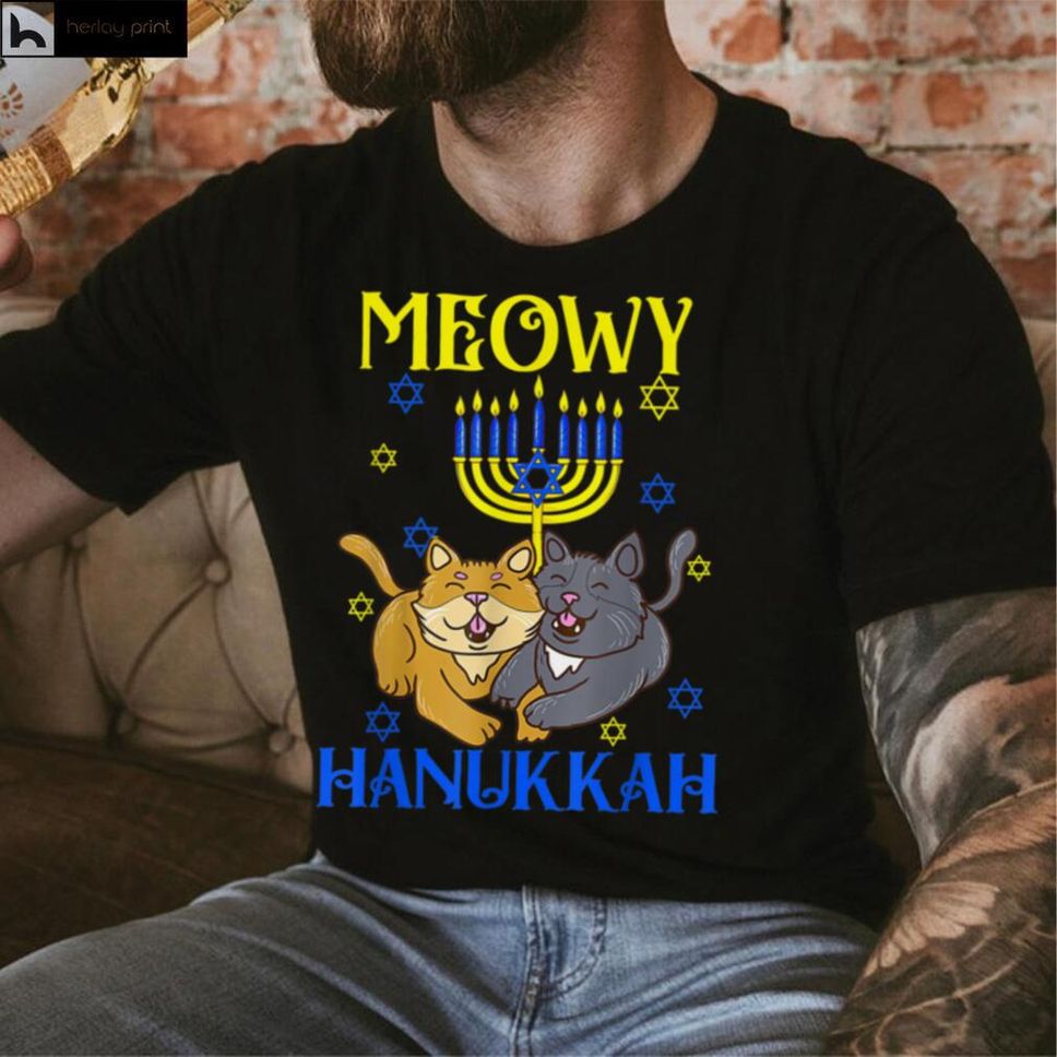 Meowy Hanukkah Jewish Christmas Cat Lover Chanukah Pajama T Shirt Hoodie, Sweater Shirt