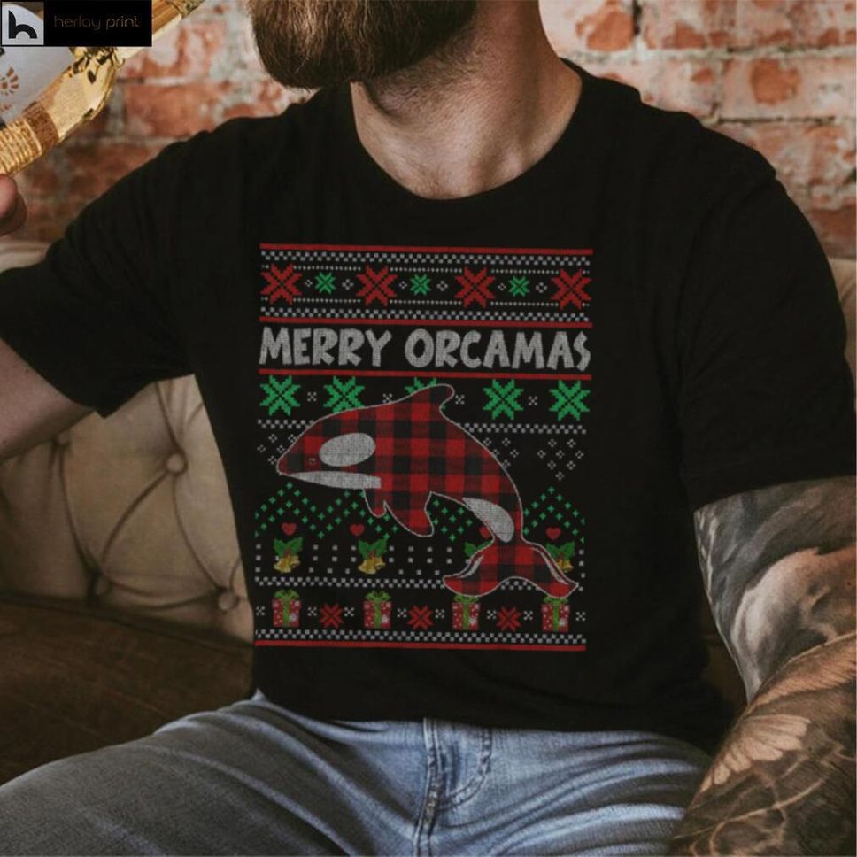 Merry Orcamas Christmas Sweater Orca Killer Whale Plaid T Shirt Hoodie, Sweater Shirt