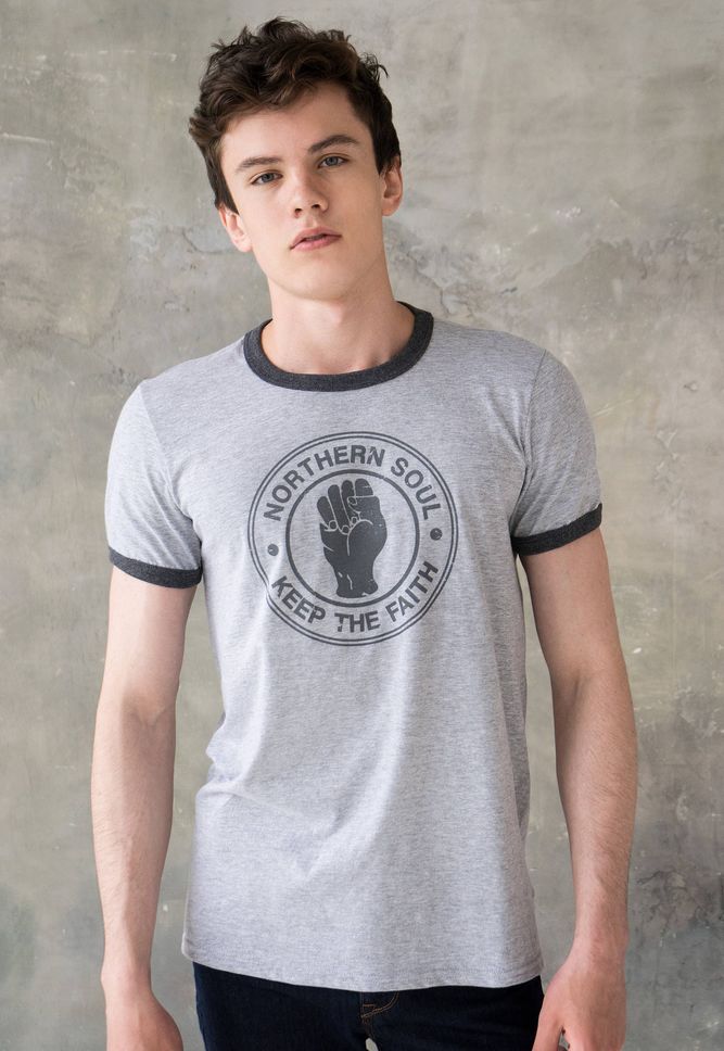 Northern Soul Ringer T Shirt Keep The Faith Logo Distressed Burnout Retro Print Mod Mods Soul 60s Vintage Style Hand Printed TShirt Top Tee