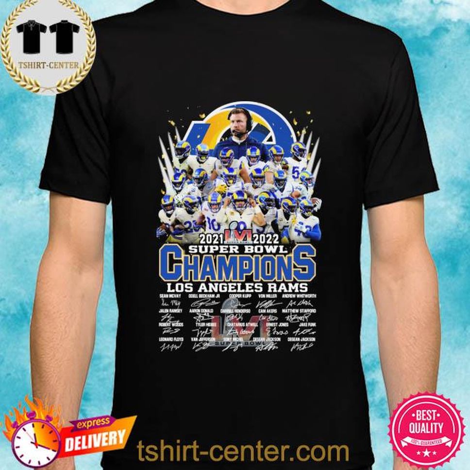 Official Los Angeles Rams 2021 2022 Super Bowl Champions Signatures Los Angeles Rams Shirt