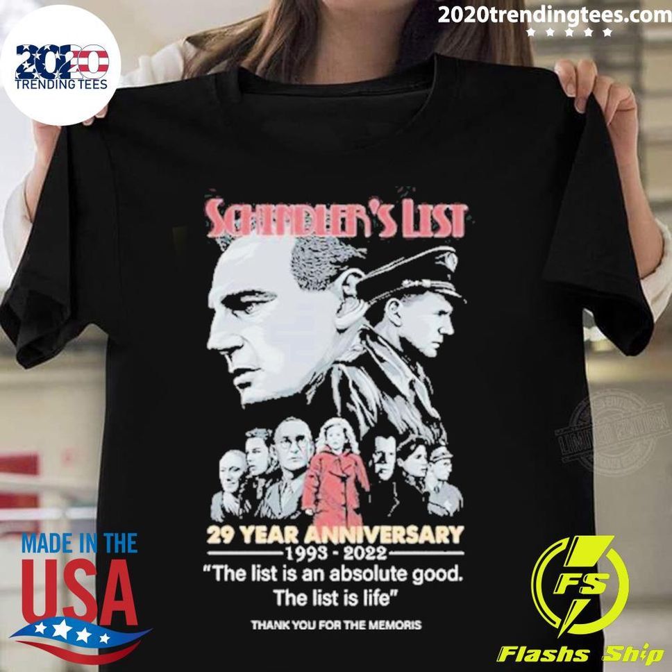 Official schindlers List 29 Years Anniversary 19932022 Thank You For The Memories Signatures Tshirt