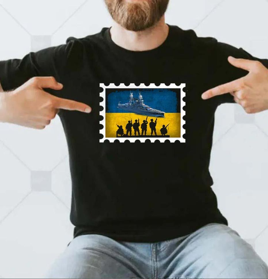 Russian Warship Ukraine Postage Stamp Flag Gift Tshirt