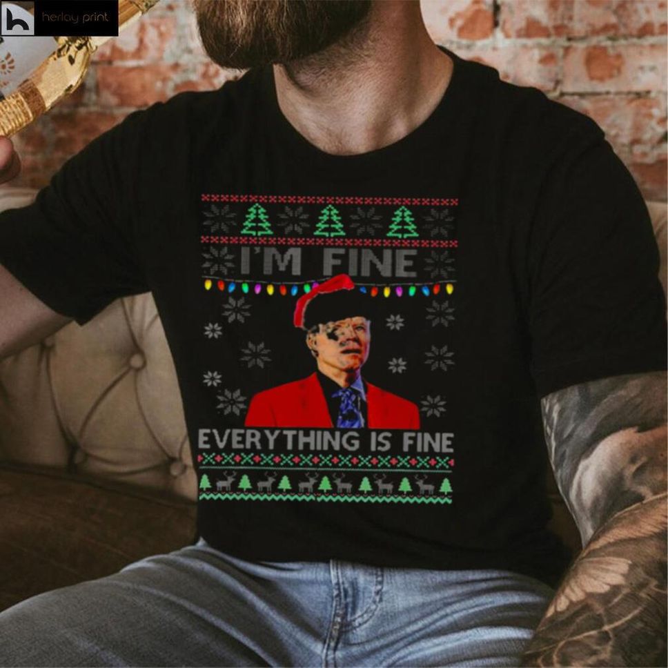 Santa Joe Biden Im Fine Everything Is Fine Lights Ugly Christmas Shirt
