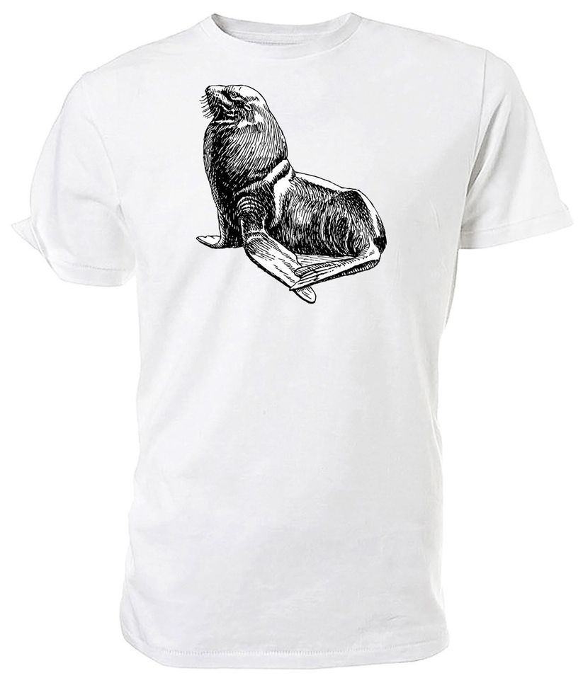 SEAL T shirt choice of sizes and colours Black and white Line Drawing Menswomensmenswomens