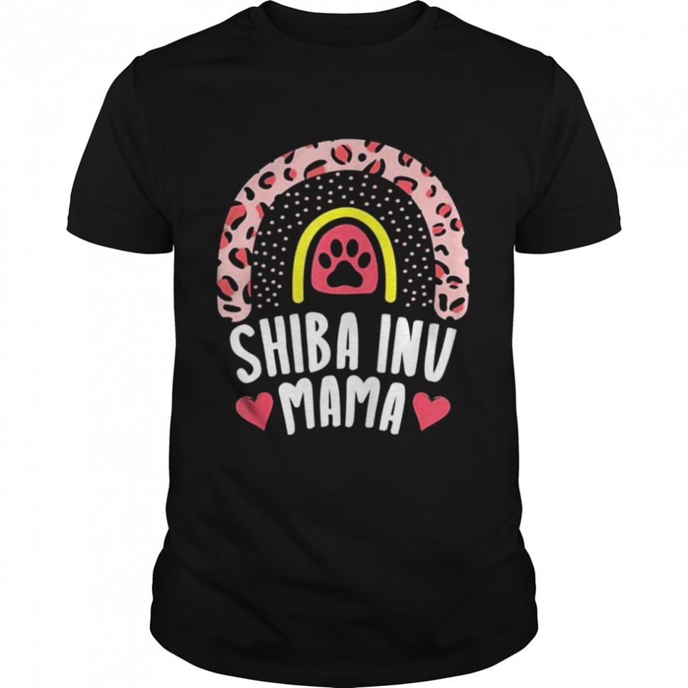 Shiba inu mama rainbow leopard pink dog mom shirt