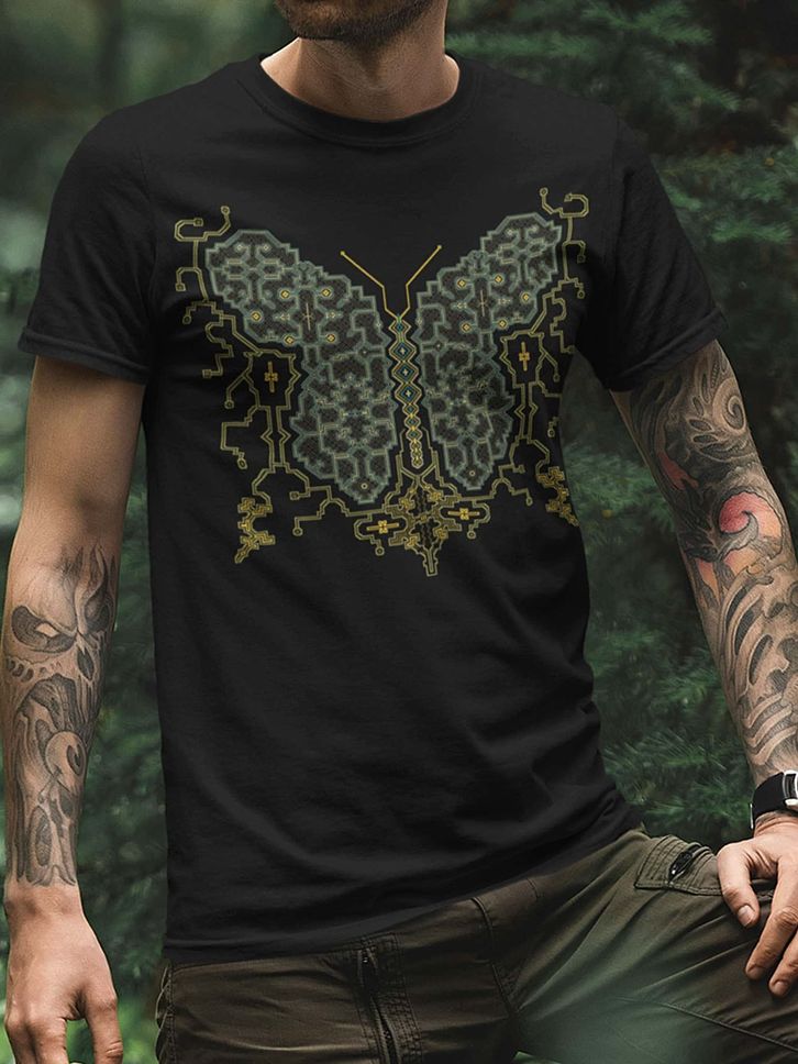 Shipibo Butterfly Men TShirt Made to order Choice of Colours