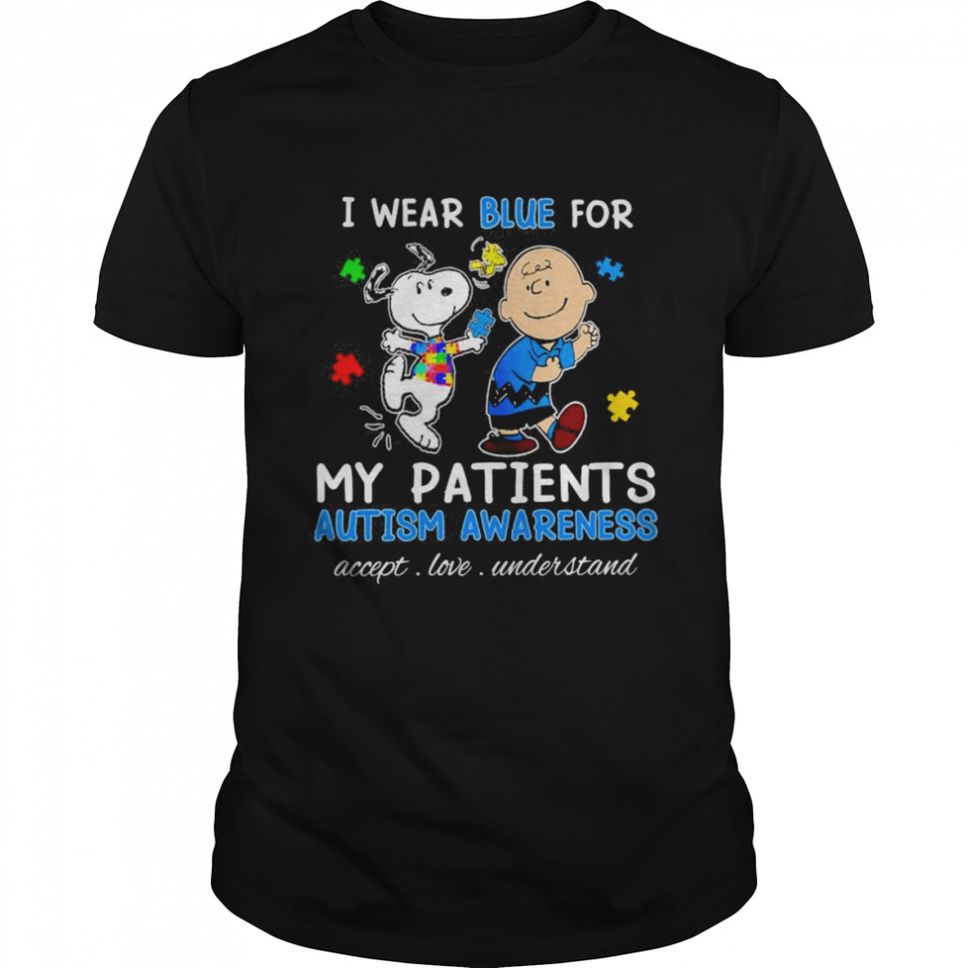 Snoopy Woodstock And Charlie Brown I Wear Blue For My Patients Autism Awareness Accept Love Understand Shirt