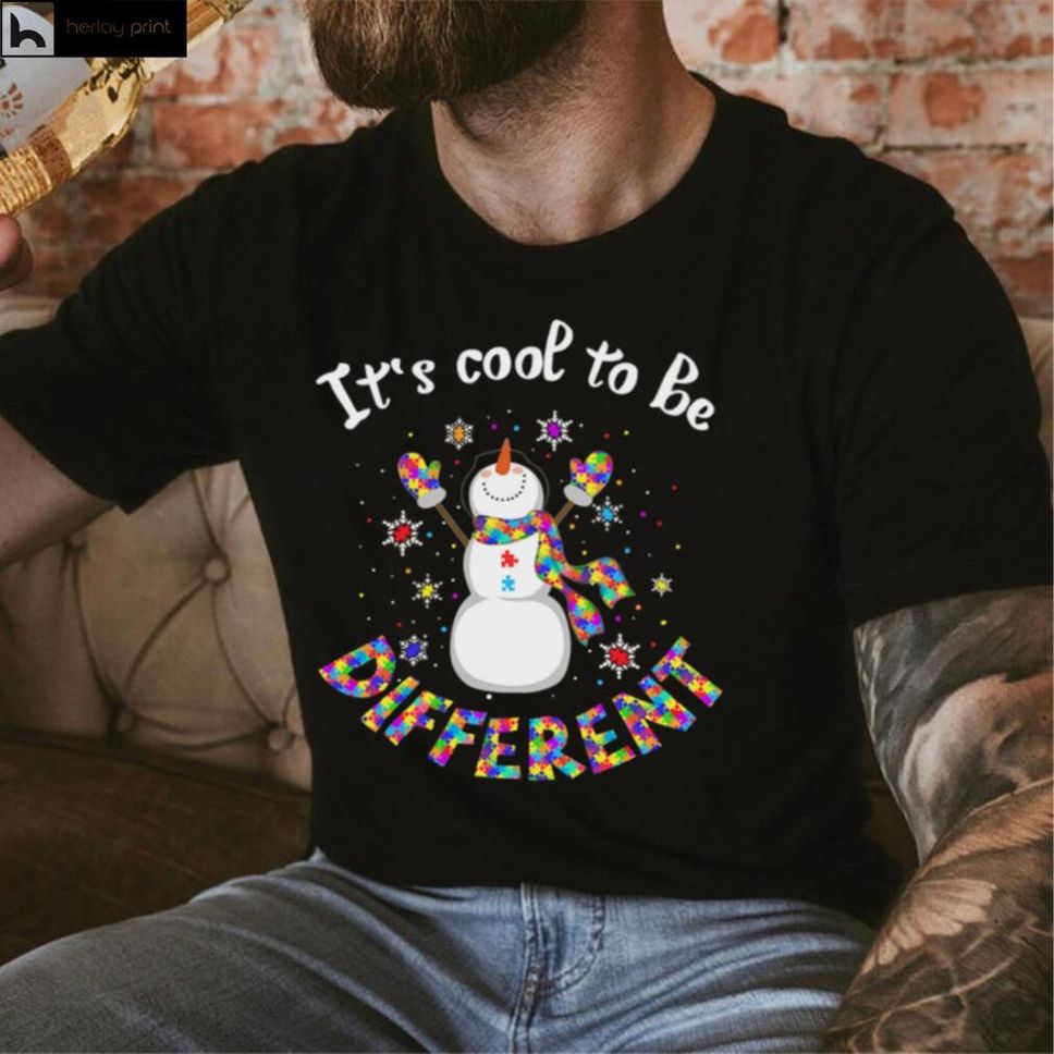 Snowman Autism Its Cool To Be Different Merry Christmas Xmas Shirt