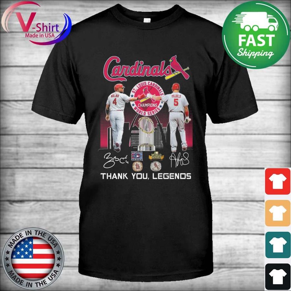 St Louis Cardinals Yadier Molina and Albert Pujols Champions thank You legend signatures shirt