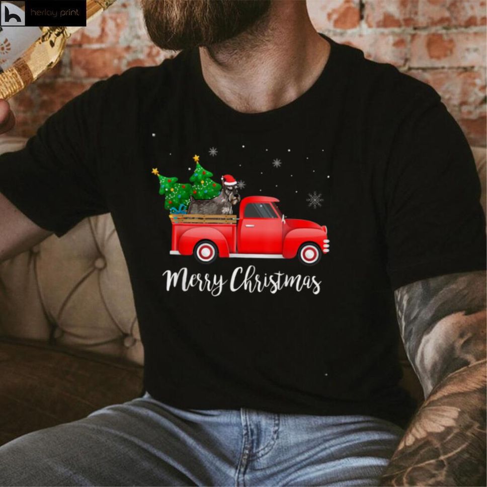 Standard Schnauzer Dog Riding Red Truck Christmas T Shirt Hoodie, Sweater Shirt