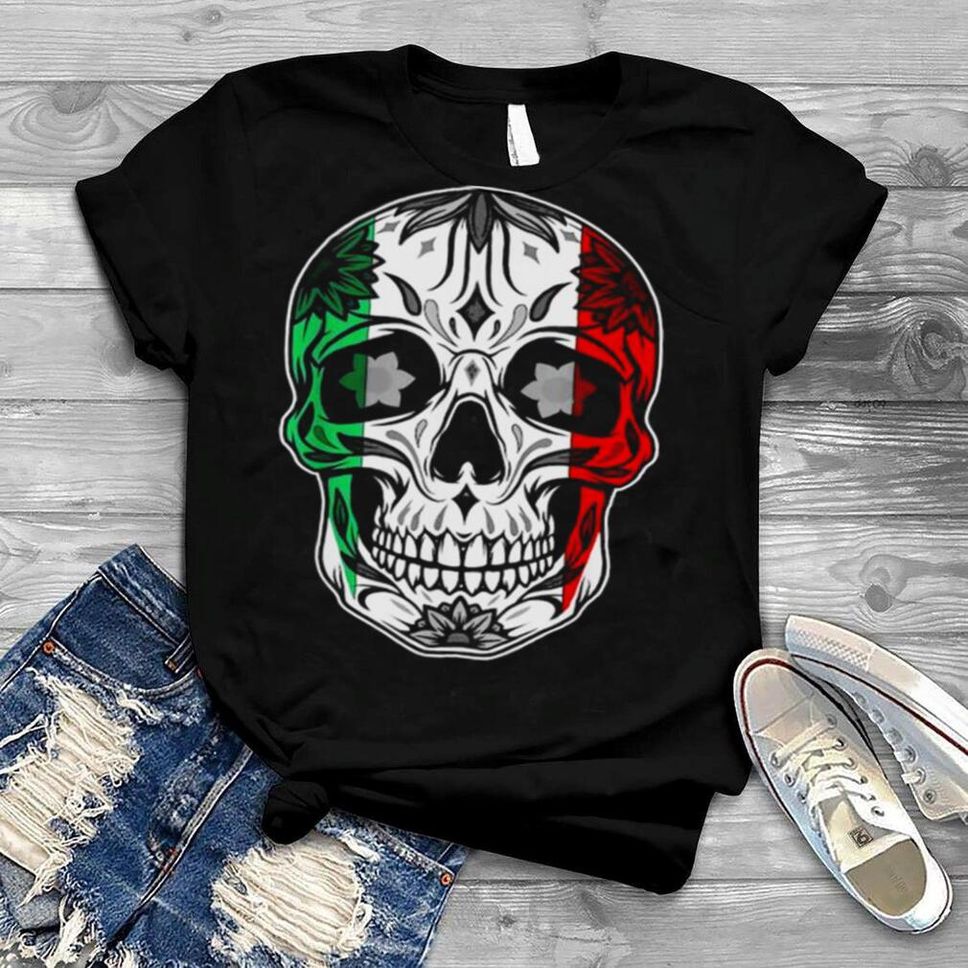 Sugar skull day of the dead cinco de mayo mexican flag shirt