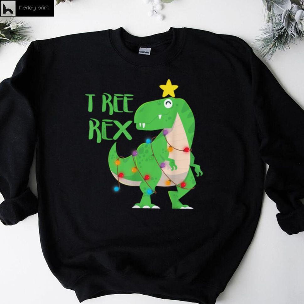 T Rex Dinosaur Christmas Tree Light Dinos Lover Xmas Outfit T Shirt