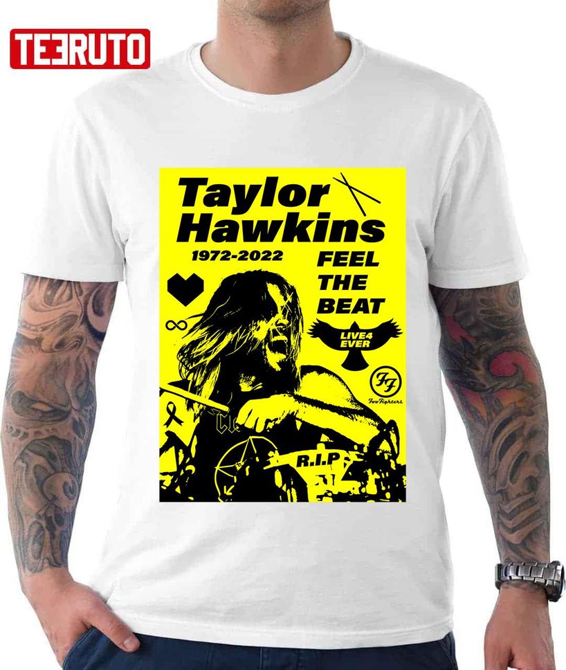 Taylor Hawkins RIP 1972 2022 Feel The Beat Yellow And Black Play Drum Unisex TShirt