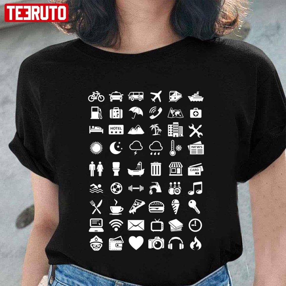 Travel Icons Language White Unisex T Shirt