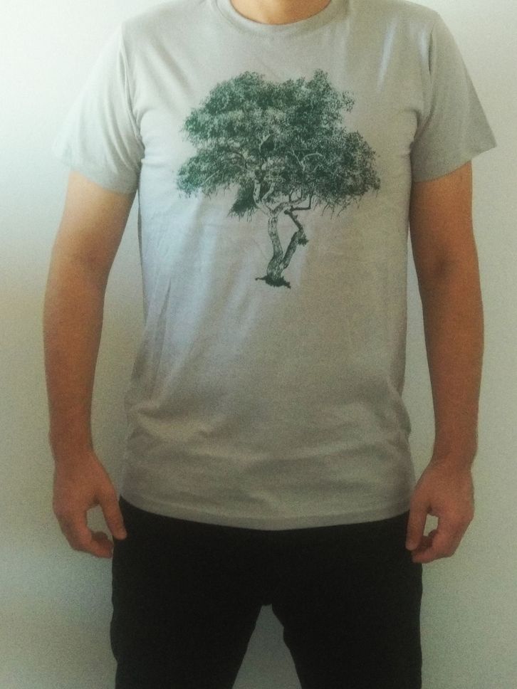Tree tshirt with handprinted original design BC pacific grey tshirt 100 cotton crew neck short sleeve