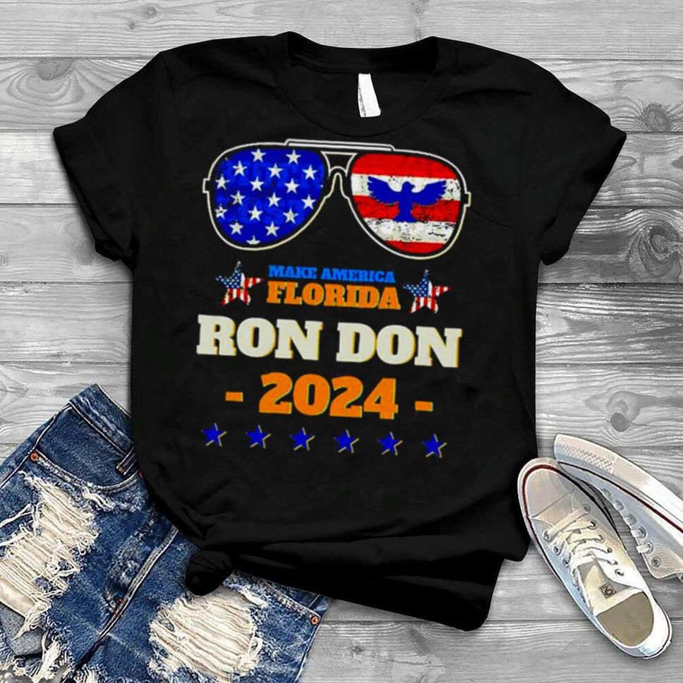 Trump Desantis 2024 Ron Don 24 American Flag Sunglasses T Shirt