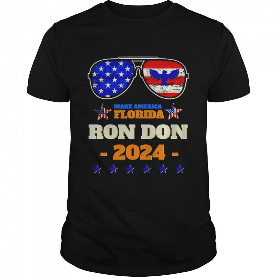 Trump Desantis 2024 Ron Don 24 American Flag Sunglasses TShirt