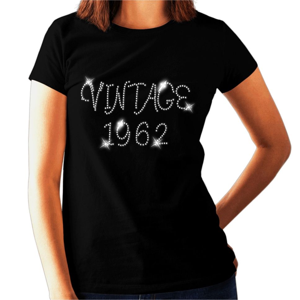 VINTAGE 1962 Women's 60th Birthday Rhinestone Crystal TShirt all sizes