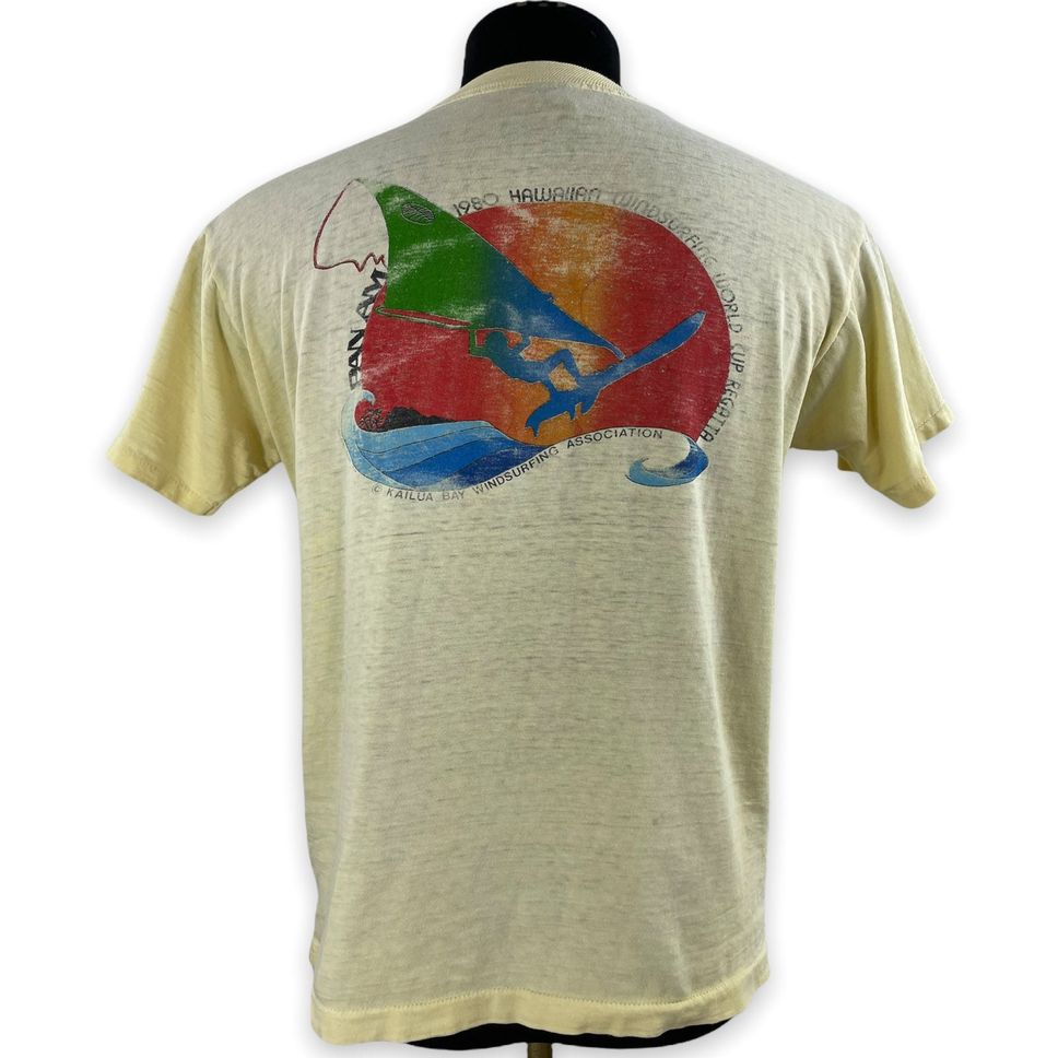 Vintage 80's PAN AM 1980 Hawaiian Windsurfing World Cup Regatta Grahpic Souvenir Tee Tshirt