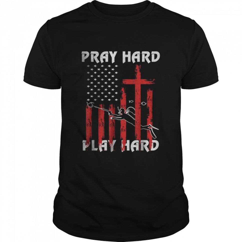 Vintage Flag Pray Hard Fight Hard Gift Father Scuba Diving TShirt