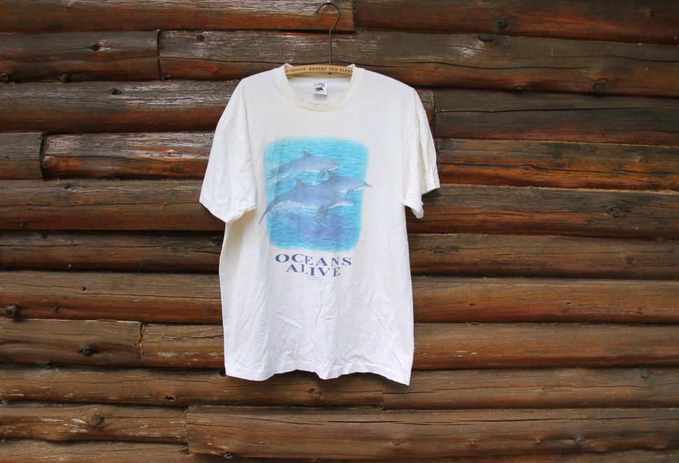 Vintage Oceans Alive Sarah Jane English 1994 Dolphin Dolphins Single Stitch Nature TShirt Adult Size XL