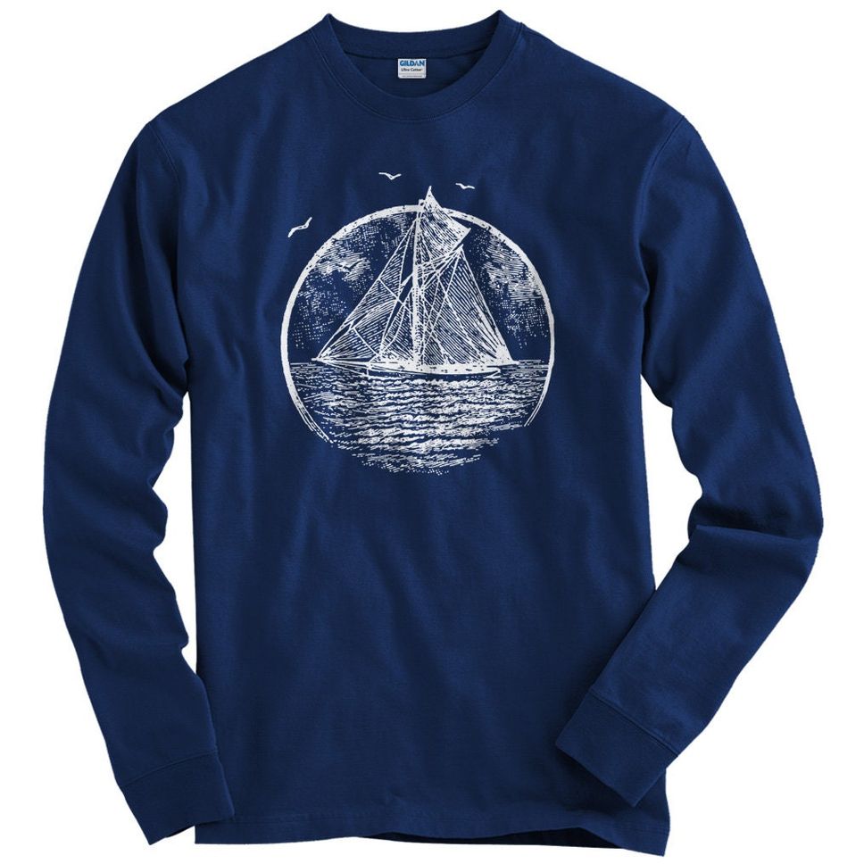 Vintage Sailboat Tee Long Sleeve Tshirt Men S M L XL 2x 3x 4x Sailboat Gift Sailing Shirt Boat Tee Sails Tee Sailor Tee Navy Tee