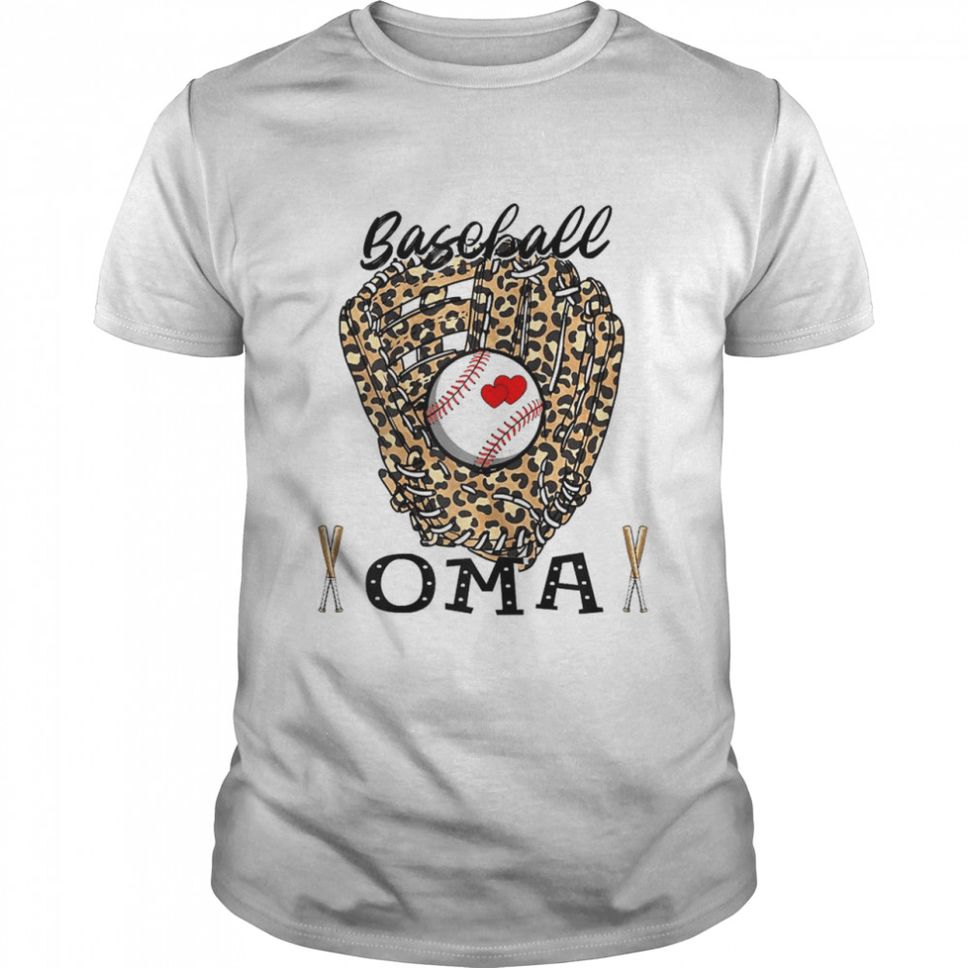 Womens Baseball Oma Leopard Game Day Baseball Lover Mothers Day T Shirt