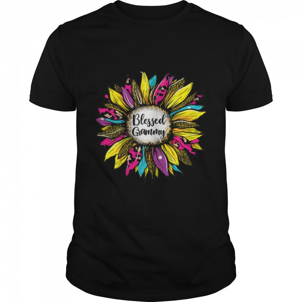 Womens Leopard Blessed Grammy Sunflower Mom Life Mother's Day Women T Shirt B09W5HNM3T