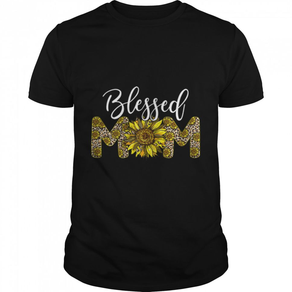 Womens Leopard Blessed Mom Sunflower Mom Life Mother's Day Women T Shirt B09W5KS3F3