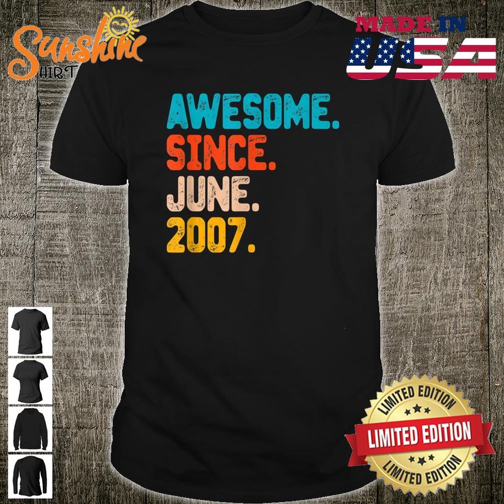 15 Years Old Awesome Since June 2007 15th Birthday Vintage Shirt