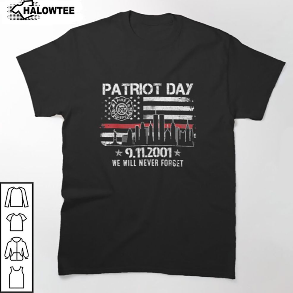 9 11 Never Forget Shirts Red Line Never Forget Patriot Day 9 11 Shirt Memorial T Shirt
