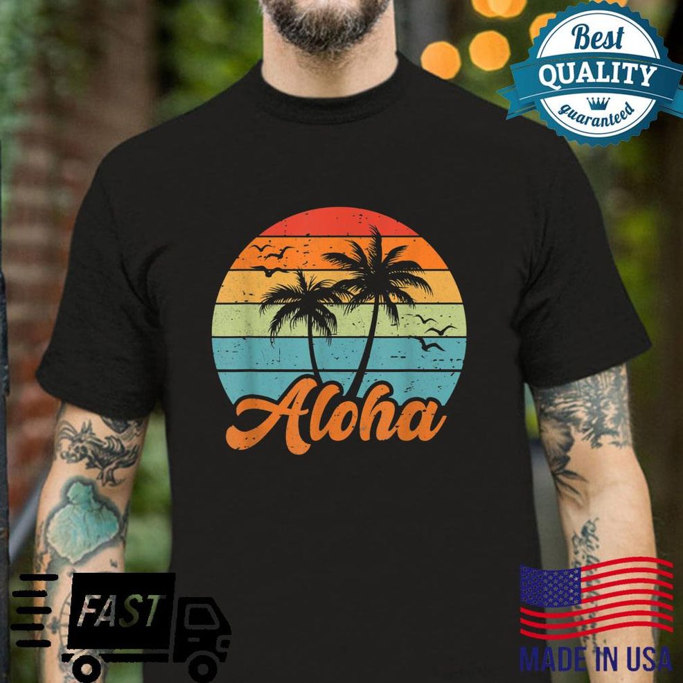 Aloha Hawaii Hawaiian Island Shirt Palm Tree Beach Sunset Shirt