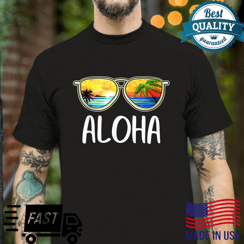Aloha Hawaii Hawaiian Island Sunglasses Palm Trees Beach Shirt