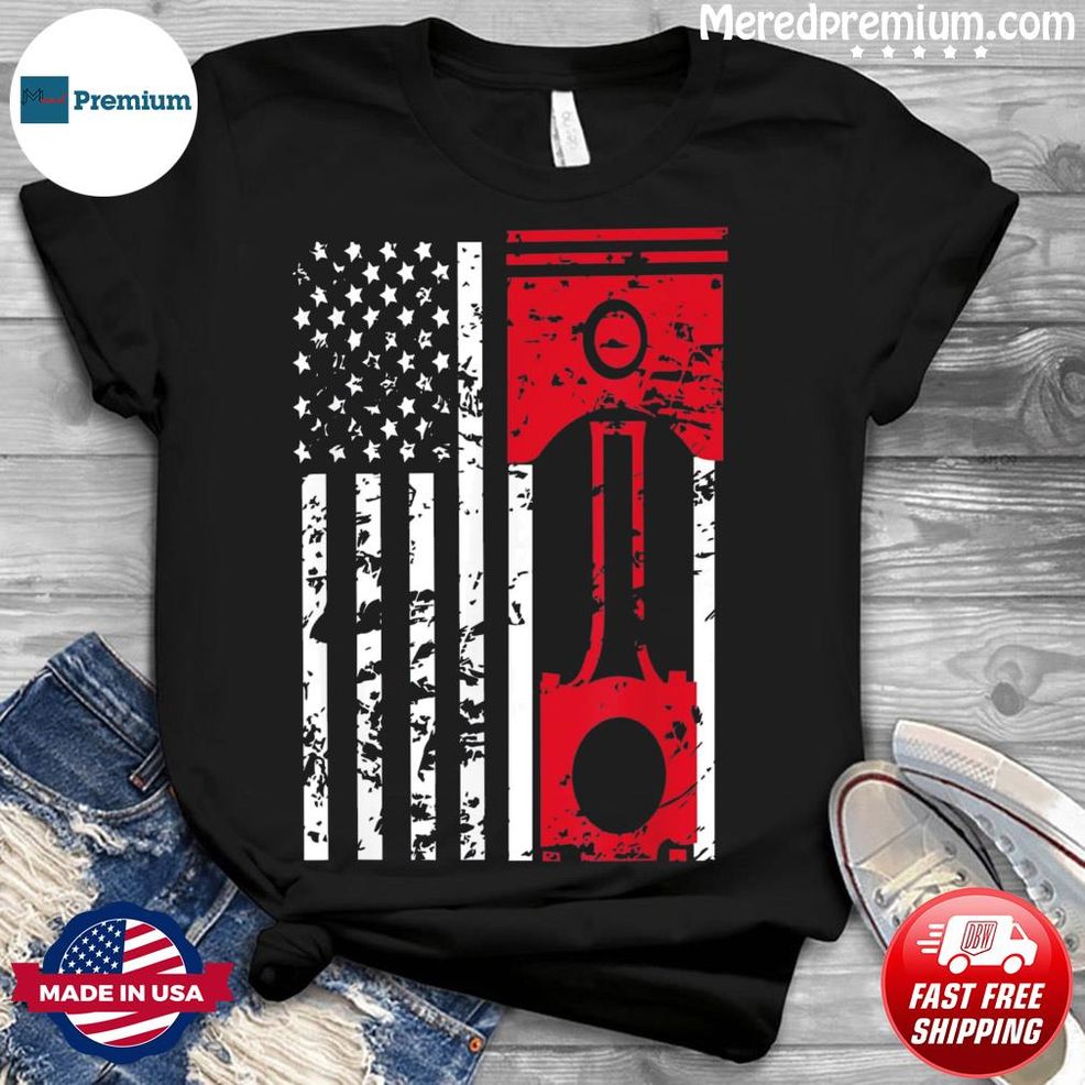 American Flag Piston Muscle Car Gears Mechanic Shirt