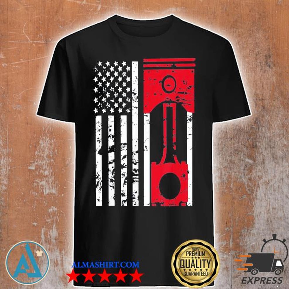 American Flag Piston Muscle Car Gears Mechanic Shirt
